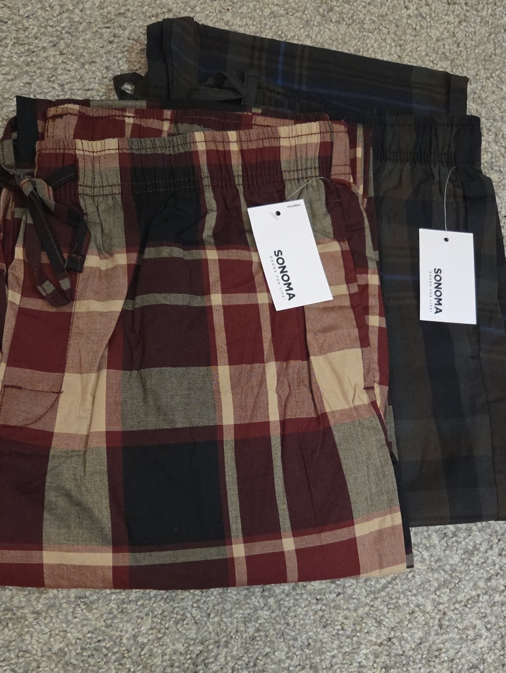 2 Pair Sonoma Plaid Cotton Drawstring Pajama Pants, Mens Large NWT